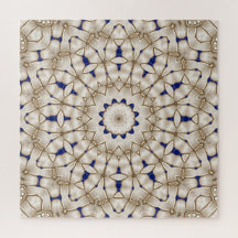 Quebra-cabeça Geométrico Floral Dourado Azul