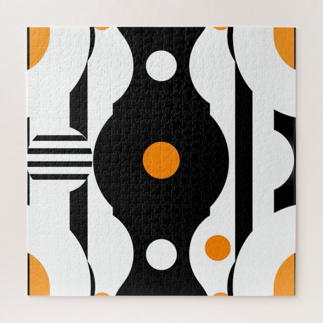 Quebra-cabeça Geométrico Retro Mod Preto Laranja (Vertical)