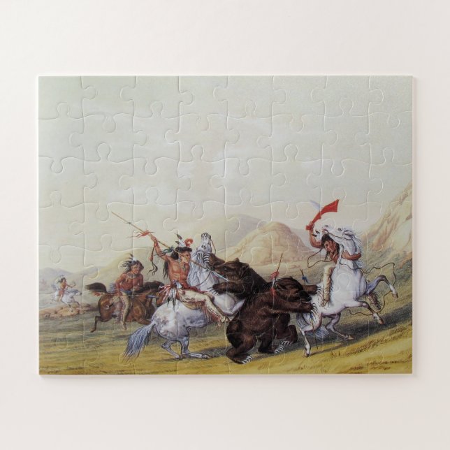Quebra-cabeça George Catlin Atacando o Urso Pardo 1844 (Horizontal)