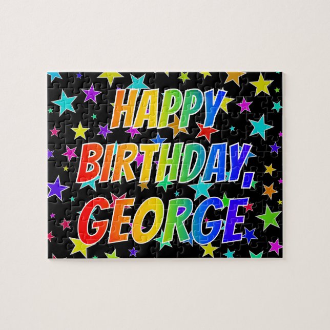 Quebra-cabeça "GEORGE" Primeiro Nome, Diversão "FELIZ ANIVERSÁRI (Horizontal)