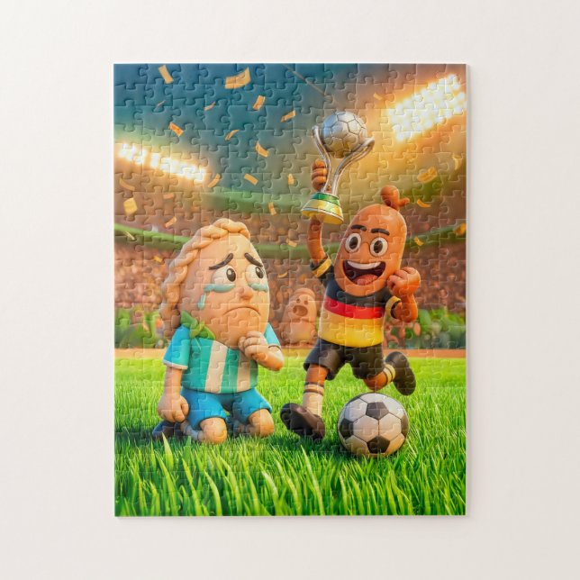 Quebra-cabeça German bratwurst defeating Argentinian empanada so (Vertical)