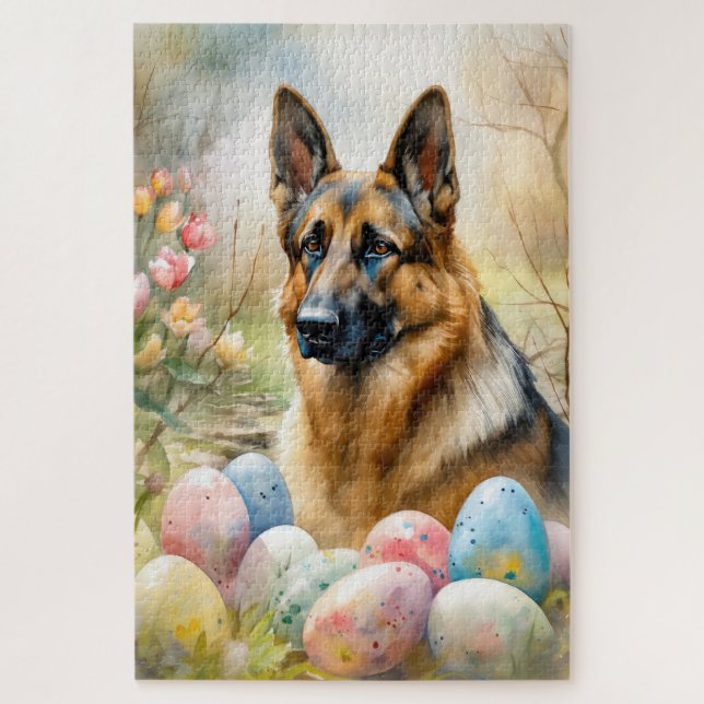 Quebra-cabeça German shepherd com Ovos de Páscoa (Vertical)