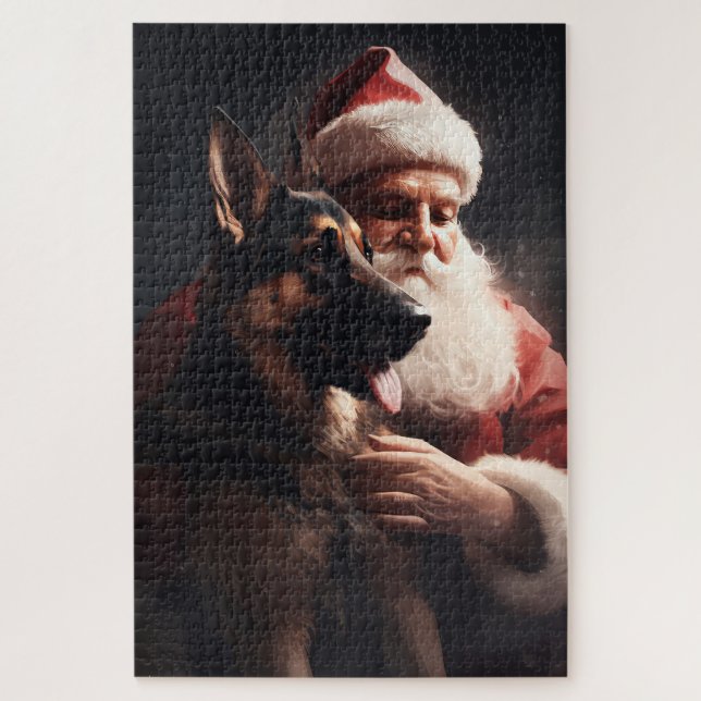 Quebra-cabeça German shepherd com Papai Noel Natal Festivo (Vertical)