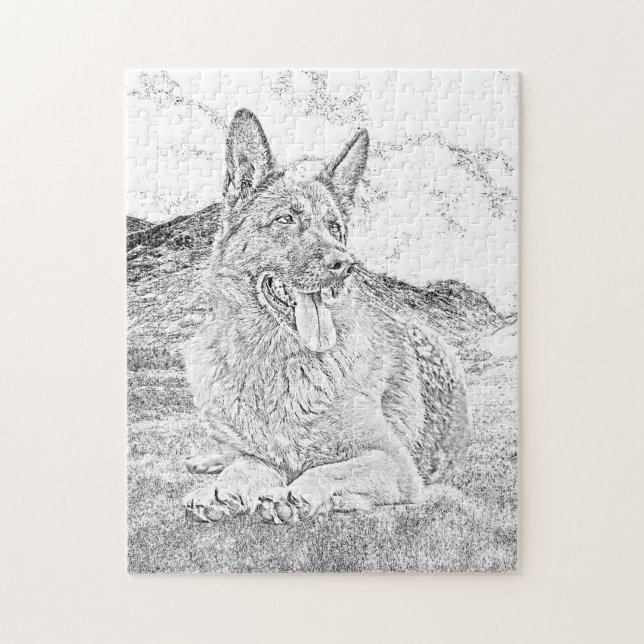 Quebra-cabeça German shepherd desenhado por lápis 252 pc Quebra- (Vertical)