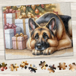 Quebra-cabeça German shepherd festivo Cachorro no Natal