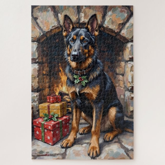 Quebra-cabeça German Shepherd Guardian of Christmas Gifts (Vertical)
