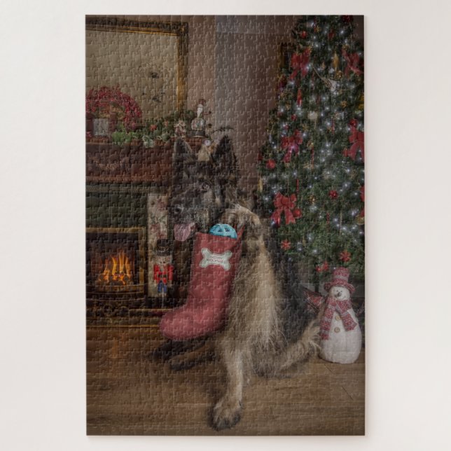 Quebra-cabeça German shepherd no Natal (Vertical)
