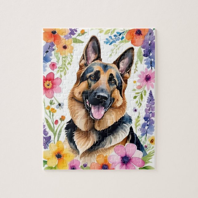 Quebra-cabeça German Shepherd Portrait Watercolor Animal (Vertical)