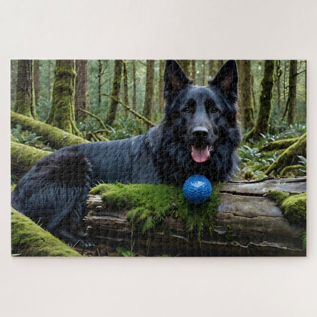 Quebra-cabeça German shepherd preto com esfera (Horizontal)