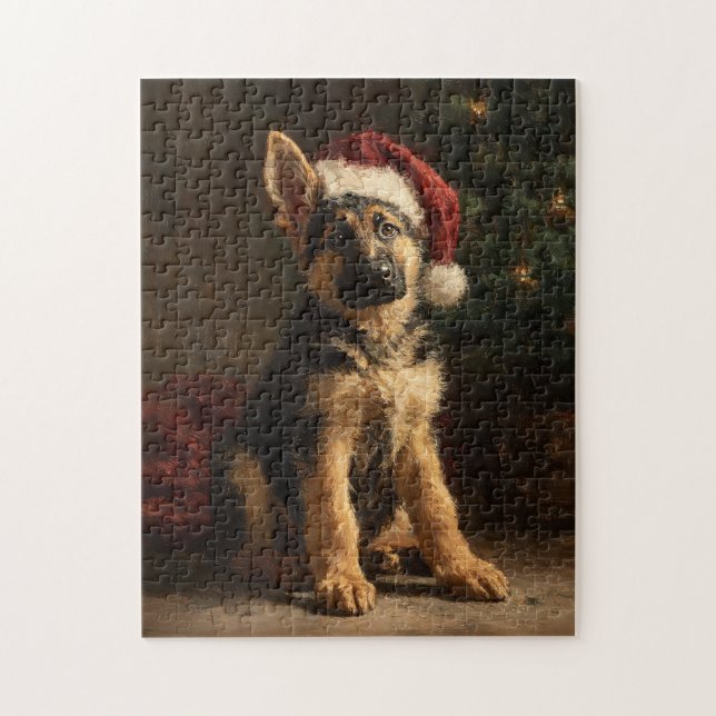 Quebra-cabeça German Shepherd Puppy Christmas Painting (Vertical)