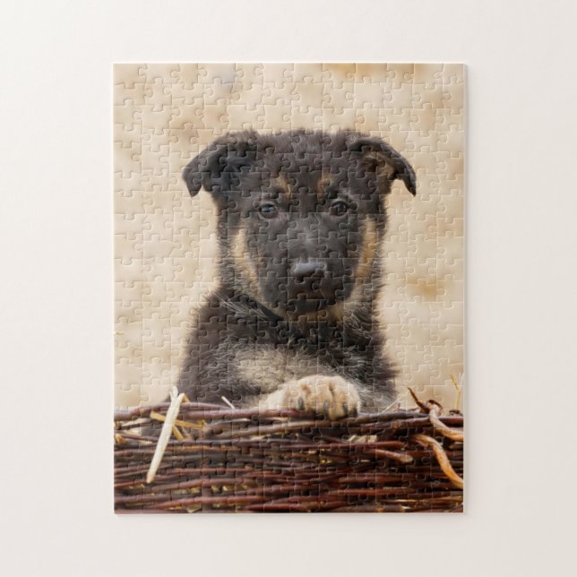 Quebra-cabeça German Shepherd Puppy In Basket (Vertical)