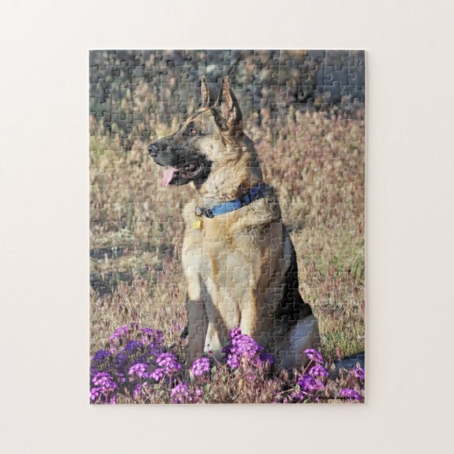 Quebra-cabeça German shepherd Rescut Dog Com Flores (Vertical)