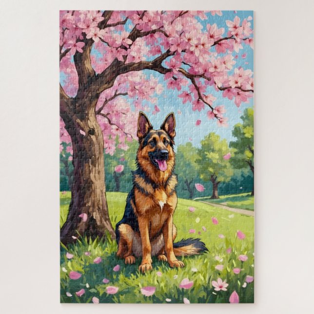 Quebra-cabeça German Shepherd Spring Blossom Dog (Vertical)
