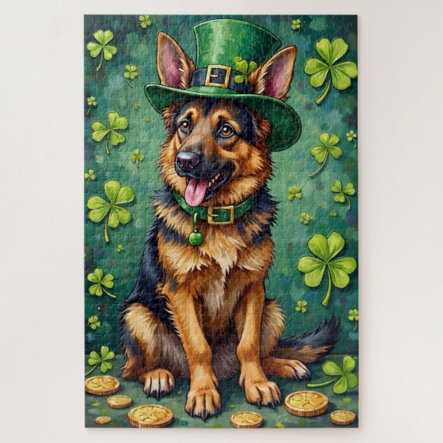 Quebra-cabeça German Shepherd St Patrick’s Day Lucky Dog (Vertical)