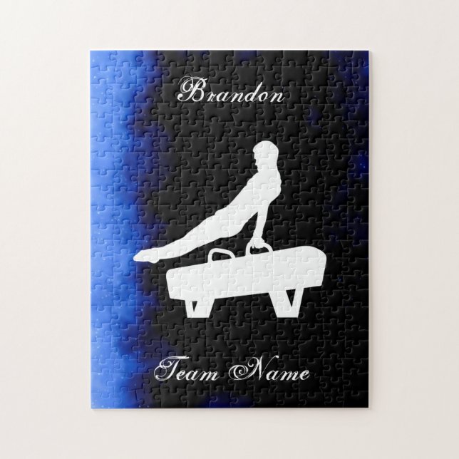 Quebra-cabeça Ginástica de Meninos Preto, Azul, Branco com Nome  (Vertical)