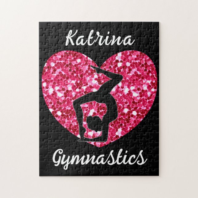 Quebra-cabeça Ginástica Preta e Rosa Quente Personalizada (Vertical)