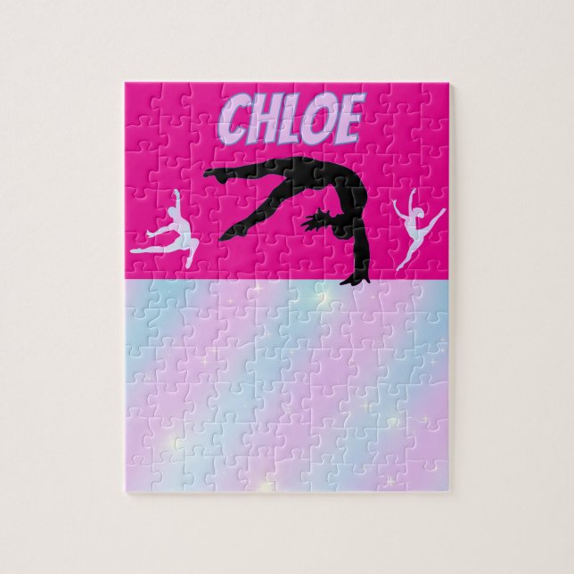 Quebra-cabeça Ginástica Púrpura Lilac Rosa Quente Pastel Azul (Vertical)