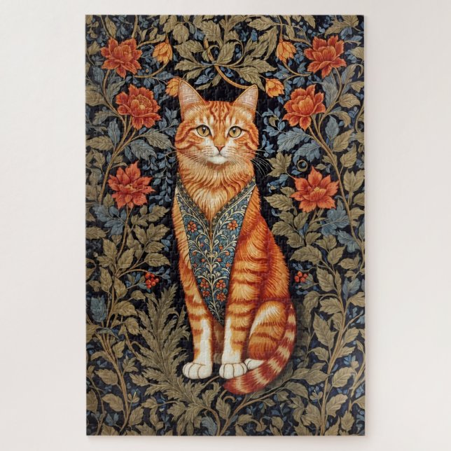 Quebra-cabeça Ginger Cat William Morris Inspirou Floral (Vertical)