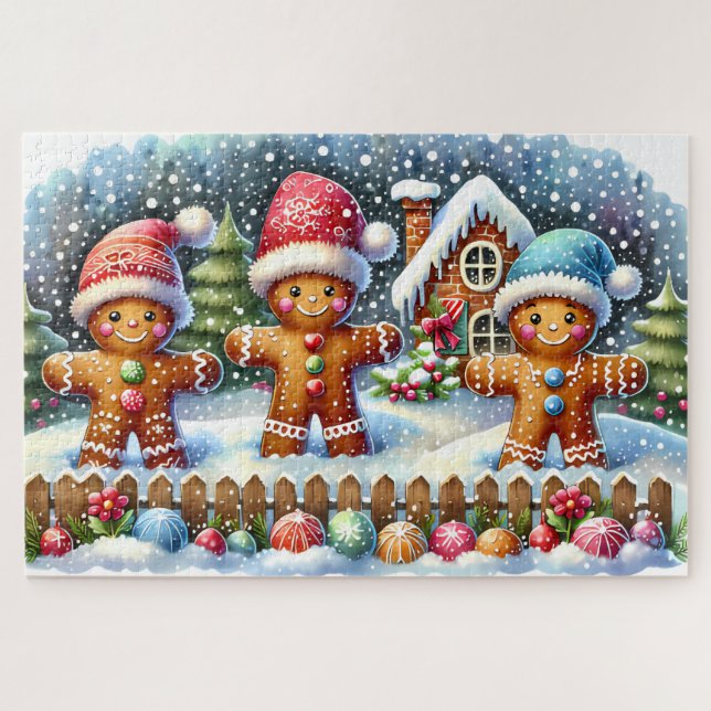 Quebra-cabeça Gingerbread Family Snowy Christmas Scene (Horizontal)