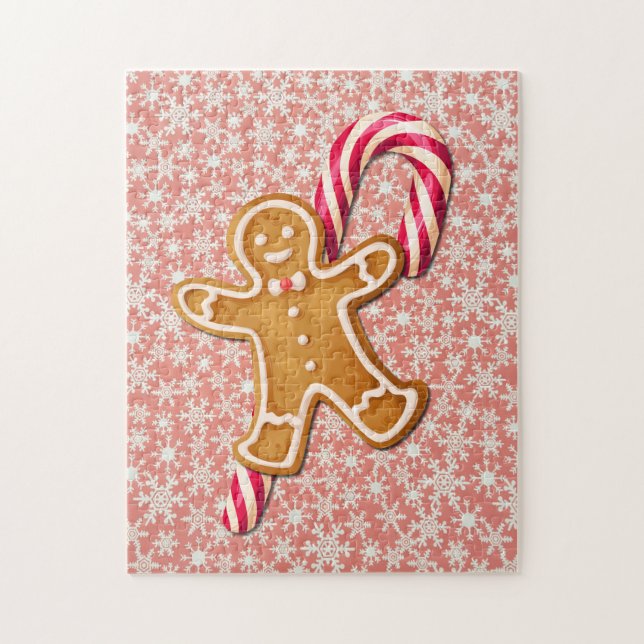 Quebra-cabeça Gingerbread Man Candy Cane Snowflake Puzzle Art (Vertical)