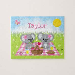 Quebra-cabeça Gingham Rosa-Rosa-Rosa-Urso-Koala