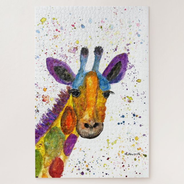 Quebra-cabeça Girafa Abstrato animais selvagens Arco-Íris (Vertical)