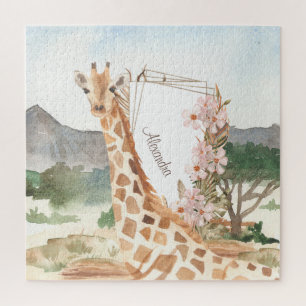 Quebra-cabeça Girafa de aquarela em savana africana