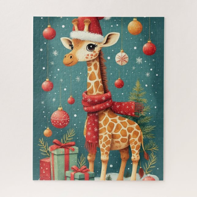 Quebra-cabeça Girafa de Natal Feliz (Vertical)