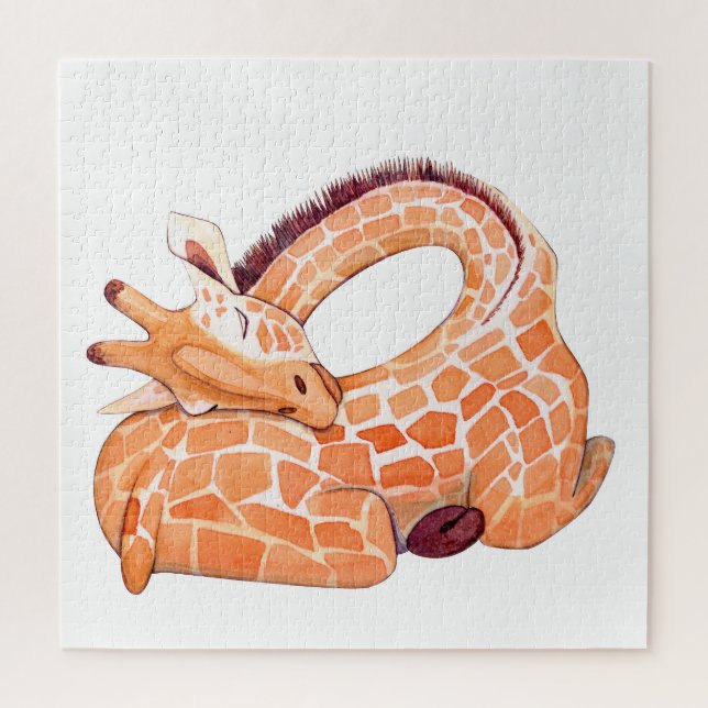 Quebra-cabeça Girafa Dormindo: Gentil Aquarela (Vertical)