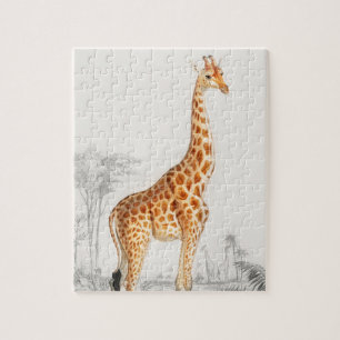 Quebra-cabeça Girafa Illustração Vintage Art Impressão