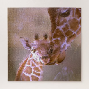 Quebra-cabeça Girafa mãe ama arte pastel contemporânea animal