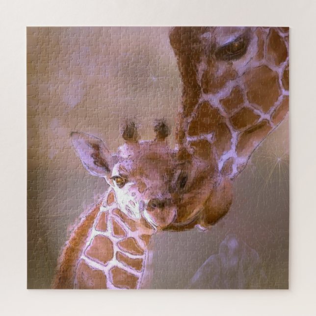 Quebra-cabeça Girafa mãe ama arte pastel contemporânea animal (Vertical)