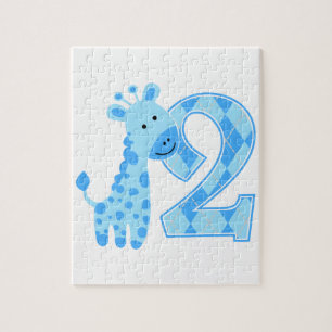 Quebra-cabeça Girafa segundo aniversário Azul