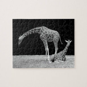 Quebra-cabeça Girafas-mãe e bebê pretas e brancas