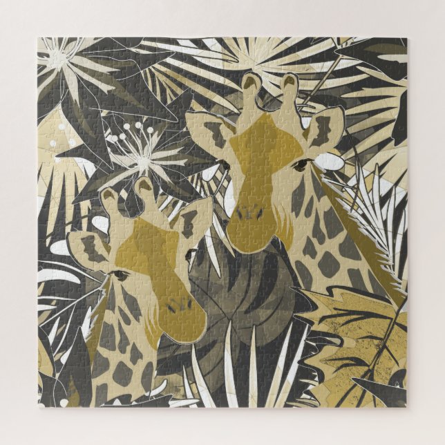 Quebra-cabeça Girafas na floresta noturna. (Vertical)