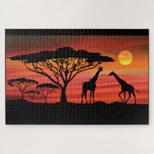 Quebra-cabeça Girafas num pôr do sol serengeti
