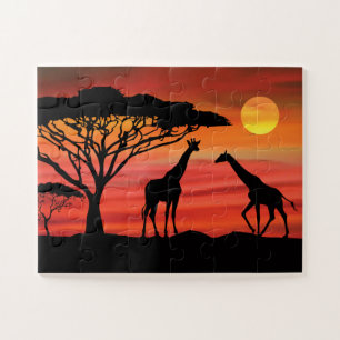 Quebra-cabeça Girafas Pôr do Sol Africano