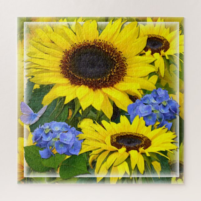 Quebra-cabeça Girassóis e Hydrangeas (Vertical)
