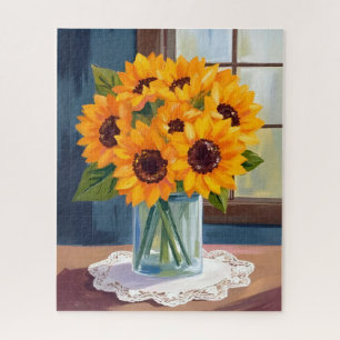 Quebra-cabeça Girassóis Serenos   Aquarela Floral Amarela