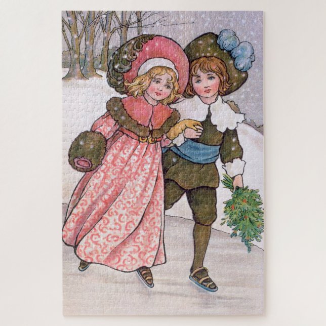 Quebra-cabeça Girl and boy ice skating - Florence Hardy (Vertical)