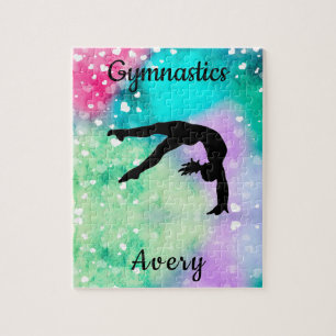 Quebra-cabeça Girls Gymnastics Watercolor com Corações Flutuante