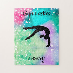 Quebra-cabeça Girls Gymnastics Watercolor com Corações Flutuante