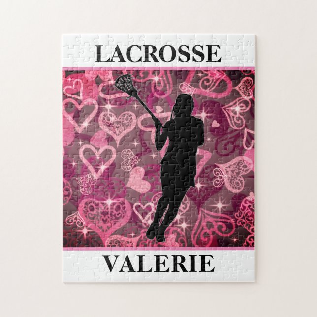 Quebra-cabeça Girls Lacrosse Flutuante Rosa Hearts (Vertical)