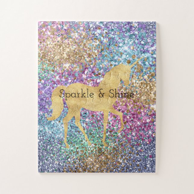 Quebra-cabeça Girly Pink Purple Aqua Mint Dourado Unicorn Sparkl (Vertical)