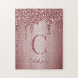 Quebra-cabeça Girly Rosa Dourado Sparkle Glitter Drives Monogram