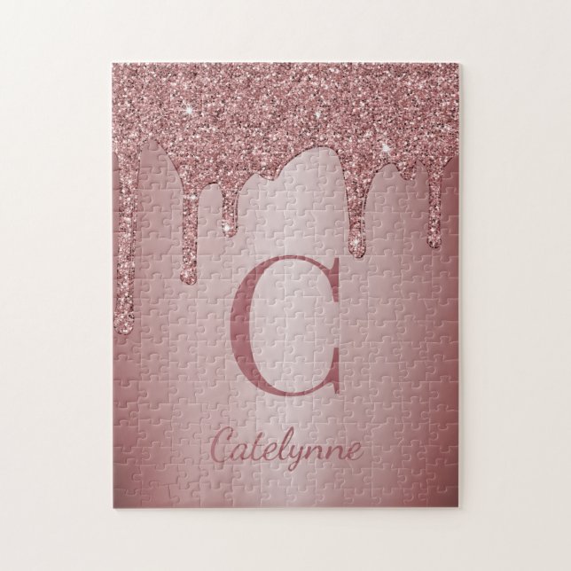 Quebra-cabeça Girly Rosa Dourado Sparkle Glitter Drives Monogram (Vertical)