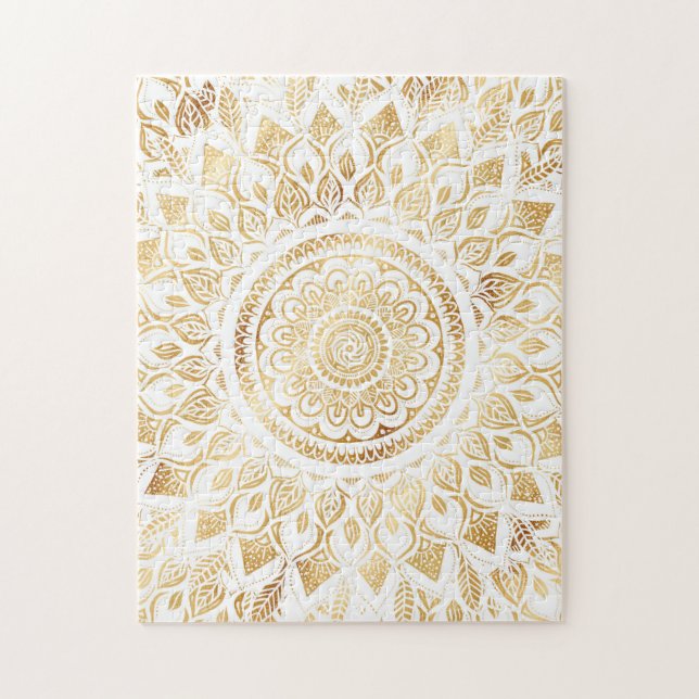 Quebra-cabeça Girly White Dourada Mandala Floral (Vertical)