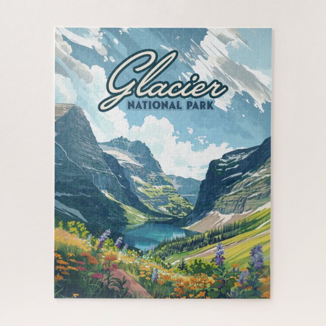 Quebra-cabeça Glacier National Park Montana Lake Retro (Vertical)