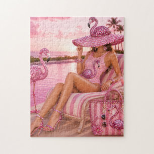 Quebra-cabeça Glam Chic Classy Senhora Flamingo Rosa Tropical Pr