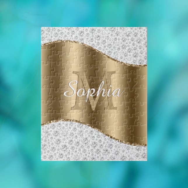Quebra-cabeça Glam Diamantes, Monograma Dourado, Nome do Script (Criador carregado)